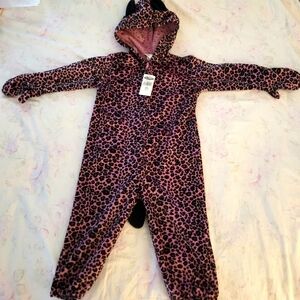 Old Navy Pink Leopard Hooded Sleeper Toddler Costume w Ears & Tail 12-24 L / XL